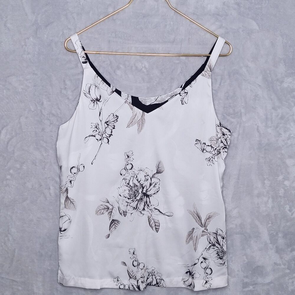 WHBM Black & White Floral Reversible Sleeveless Top Size M Office Career Tank - Picture 5 of 10